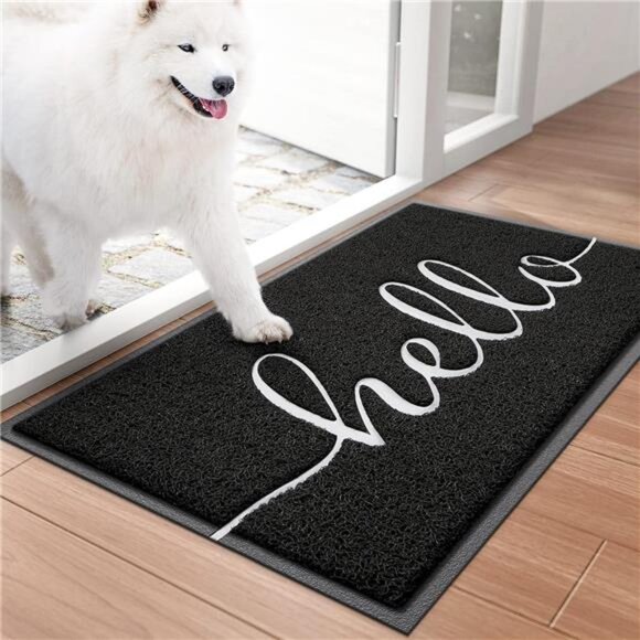 Welcome Door Mat 30x17 Black Outdoor Indoor Low Profile Non Slip Entryway Rug - Picture 1 of 7